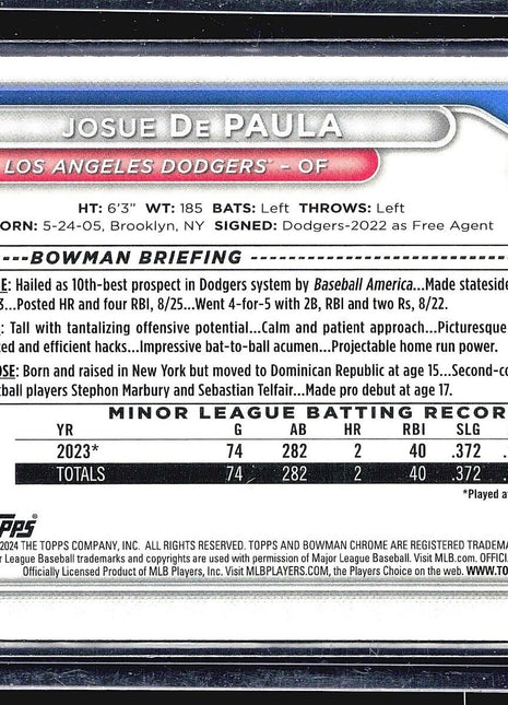 2024 Bowman Chrome Prospects green lunar #BCP-12 Josue De Paula (RC)