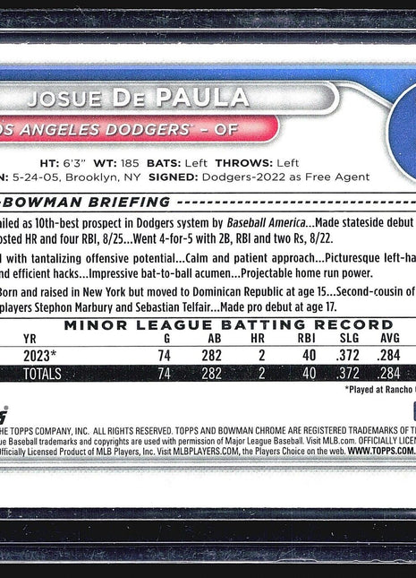 2024 Bowman Chrome 1st Prospects #BCP-12 Josue De Paula (RC)