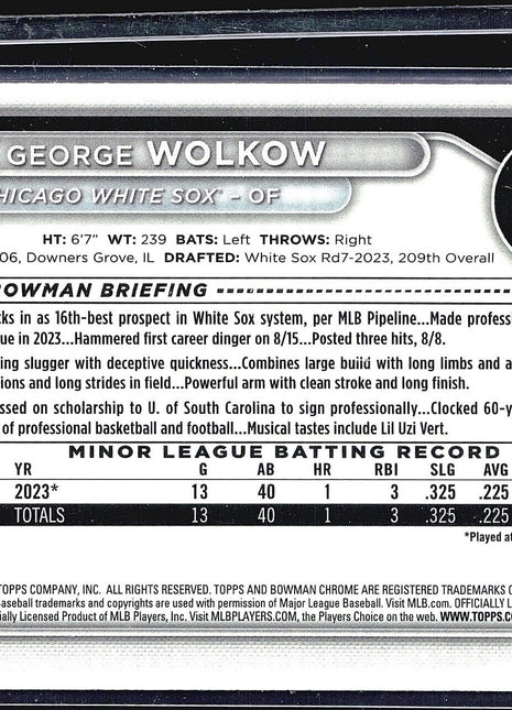 2024 Bowman Chrome 1st Prospects green lunar #BCP-144 George Wolkow (RC)