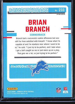 2023 Panini Donruss Optic Purple Shock Rated Rookie #233 Brian Branch (RC)