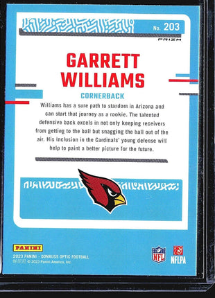 2023 Panini Donruss Optic Blue Scope Rated Rookie #203 Garrett Williams (RC)