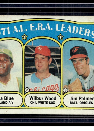 1971 TOPPS #92 ERA LEADERS VIDA BLUE WILBUR WOOD JIM PALMER