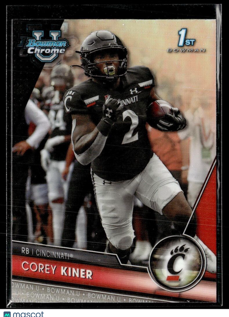 2023 BOWMAN CHROME UNIVERSITY REFRACTOR 34 Corey Kiner Cincinnati – 1st Bowman