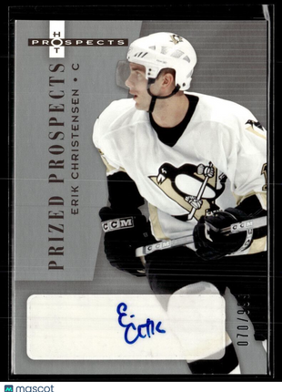 2005-06 HOT PROSPECTS PRIZED PROSPECTS /999 AUTO 209 Erik Christensen Penguins