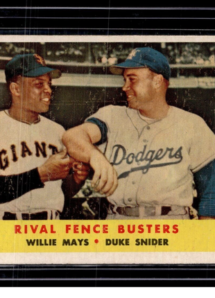 1958 TOPPS #436 RIVAL FENCE BUSTERS WILLIE MAYS DUKE SNIDER