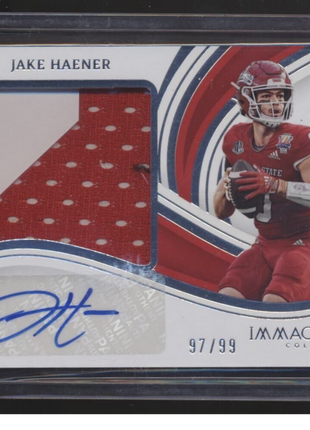 2023 IMMACULATE DRAFT 2 COLOR ROOKIE /99 JERSEY AUTO JAKE HAENER FRESNO ST