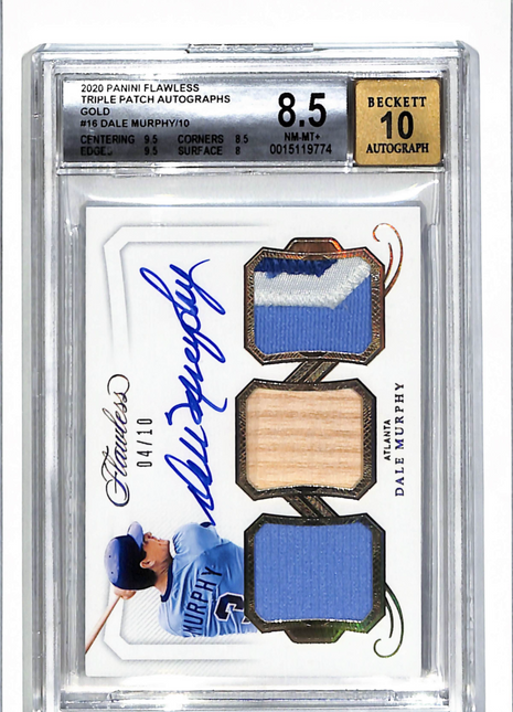 2020 Panini Flawless Triple Patch Gold Dale Murphy #16 /10 BGS 8.5 Auto 10