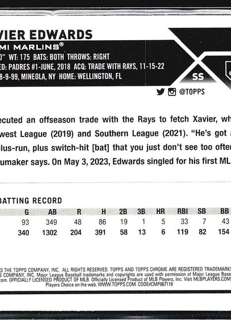 2023 Topps CHrome Update Series - #US296 Xavier Edwards (RC) Refractor