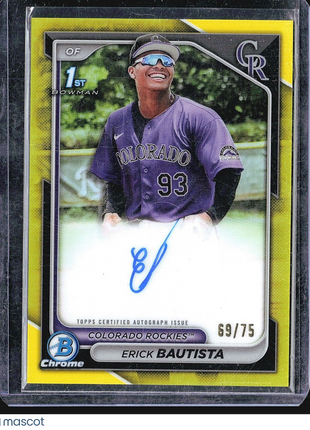 2024 Bowman Chrome Prospect Auto #CPA-EB Erick Bautista (AU, RC) Yellow /75