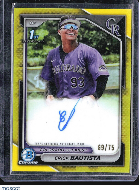 2024 Bowman Chrome Prospect Auto #CPA-EB Erick Bautista (AU, RC) Yellow /75