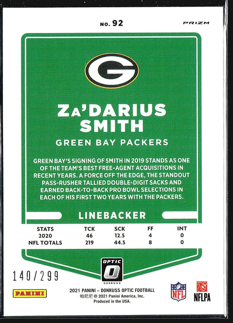 2021 Donruss Optic Blue Za'Darius Smith #92 /299