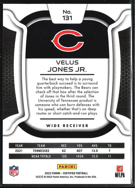 2022 Panini Certified - Rookies #131 Velus Jones Jr. /325 (RC)
