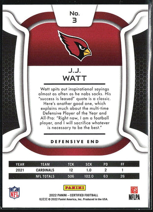 2022 Panini Certified - #3 J.J. Watt Brown /275