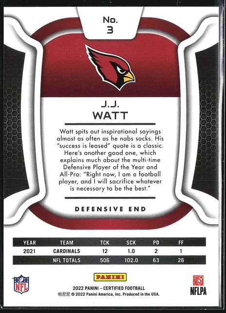 2022 Panini Certified - #3 J.J. Watt Brown /275