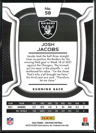 2022 Panini Certified - #58 Josh Jacobs /349