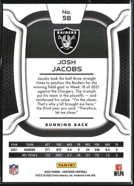 2022 Panini Certified - #58 Josh Jacobs /349