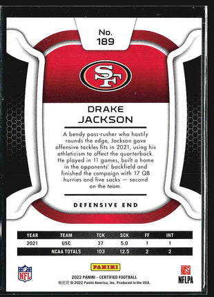 2022 Panini Certified - Rookies #189 Drake Jackson /399 (RC)