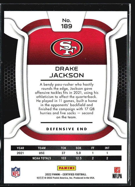 2022 Panini Certified - Rookies #189 Drake Jackson /399 (RC)