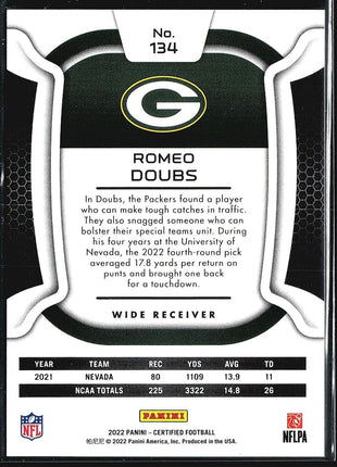 2022 Panini Certified Romeo Doubs Rc #134 /399