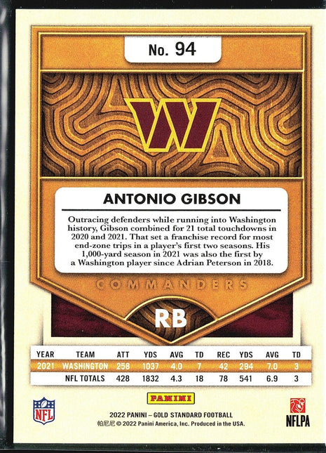 2022 Panini Gold Standard - Platinum #94 Antonio Gibson /75
