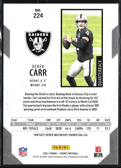 2021 Score Showcase #224 Derek Carr /100
