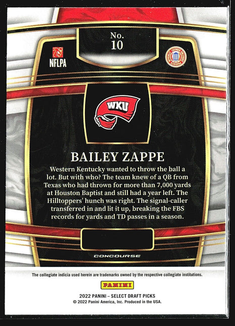 2022 Panini Select Draft Picks Rc Bailey Zappe #10