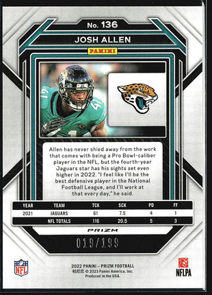 2022 Panini Prizm - Blue Wave Prizm #136 Josh Allen /199