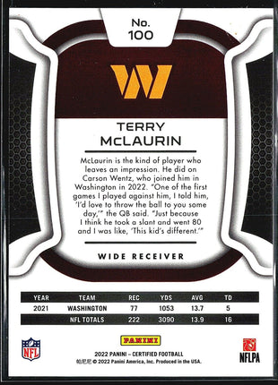 2022 Panini Certified - Mirror Orange #100 Terry McLaurin /149