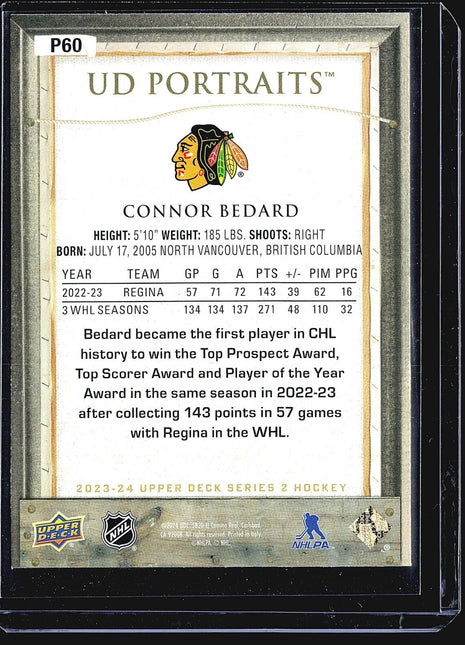 2023-24 Upper Deck Series 2 - UD Portraits #P60 Connor Bedard (RC)