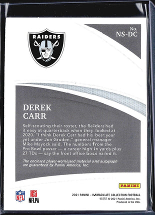 2021 Derek Carr Immaculate Nameplate Nobility Letter Patch Auto /4