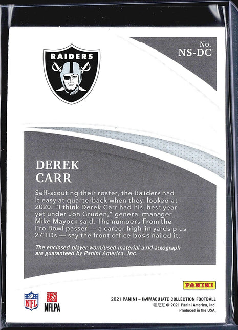 2021 Derek Carr Immaculate Nameplate Nobility Letter Patch Auto /4