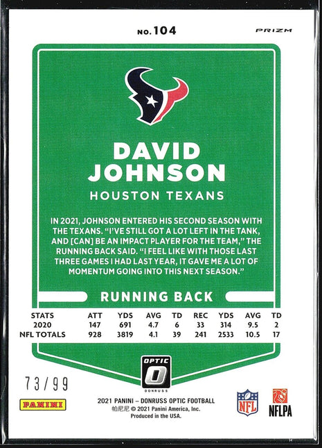 2021 Panini Optic Red David Johnson #104 /99