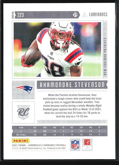 2021 Panini Chronicles - Luminance Update Rookies #223 Rhamondre Stevenson (RC)