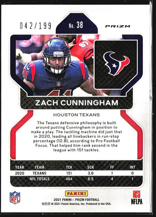 2021 Panini Prizm - Blue Wave Prizm #38 Zach Cunningham /199