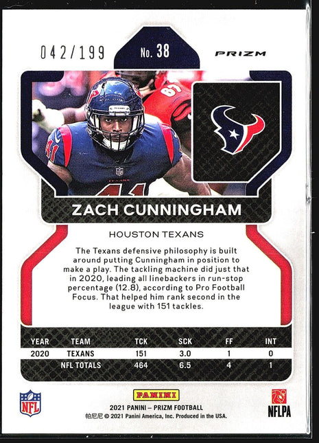 2021 Panini Prizm - Blue Wave Prizm #38 Zach Cunningham /199