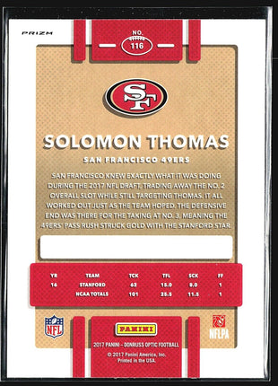 2017 Donruss Optic - Rookies #116 Solomon Thomas (RC) Red yellow