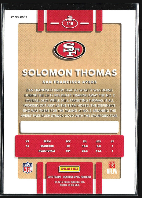 2017 Donruss Optic - Rookies #116 Solomon Thomas (RC) Red yellow