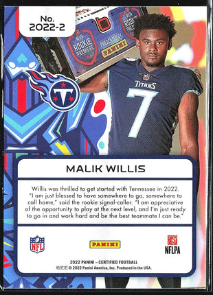 2022 Panini Certified - 2022 #2022-2 Malik Willis (RC)