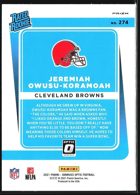 2021 Donruss Optic Rated Rookie Blue Scope Jeremiah Owusu-Koramoah #274