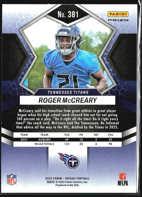 2022 Panini Mosaic Silver Rookies #381 Roger McCreary (RC)