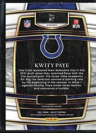 2021 Panini Select Silver Concourse #87 Kwity Paye (RC)
