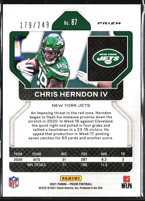 2021 Panini Prizm Orange /249 #87 Chris Herndon IV