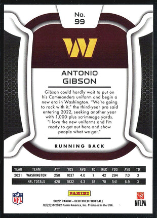 2022 Panini Certified - #99 Antonio Gibson Red /99