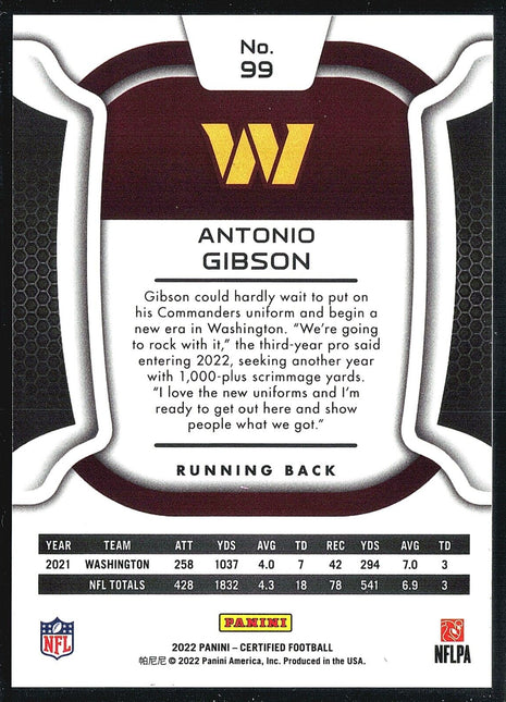 2022 Panini Certified - #99 Antonio Gibson Red /99