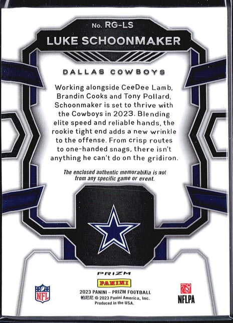 2023 Panini Prizm - Rookie Gear #RG-LS Luke Schoonmaker (MEM, RC) Silver Jersey