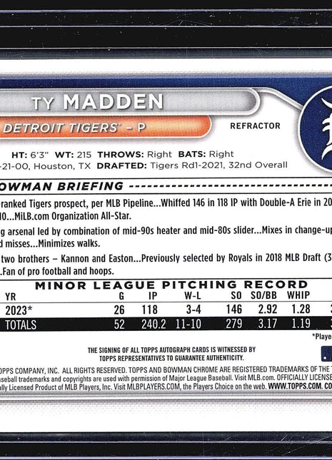 2024 Bowman Chrome Refractor Auto Ty Madden #2 /499