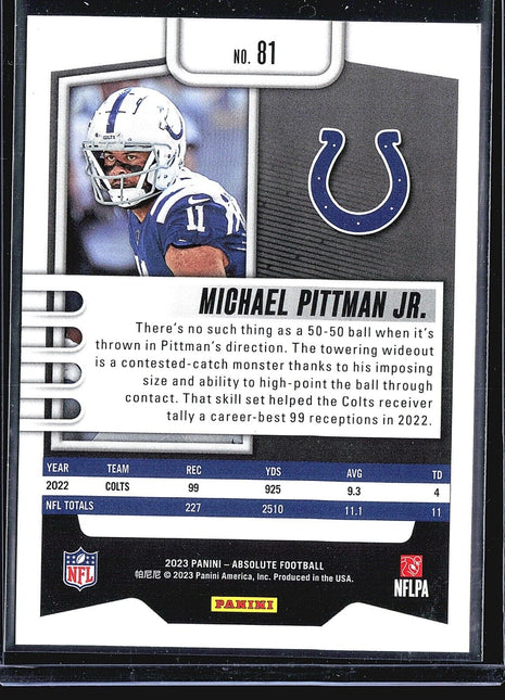 2023 Panini Absolute - #81 Michael Pittman Jr. Blue