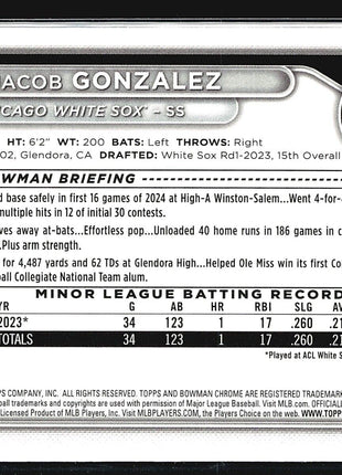 2024 Bowman Chrome 1st Auto Jacob Gonzalez #BCP-242 Green Shimmer /99