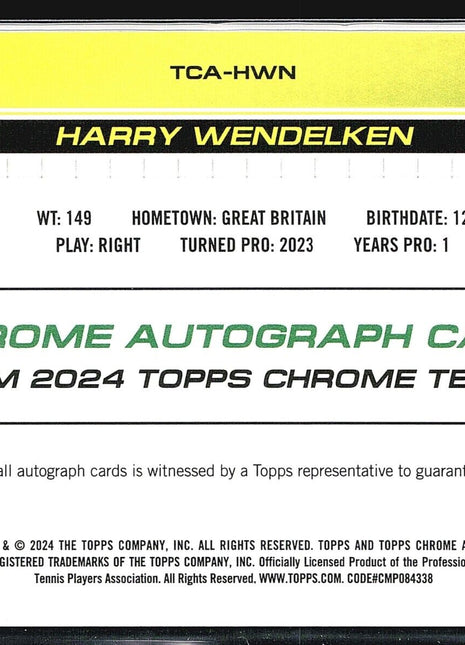 2024 Topps Chrome Tennis Auto Harry Wendelken #TCA-HWN