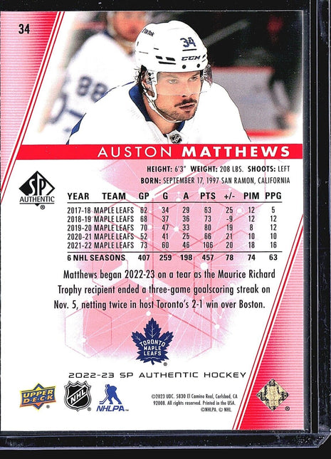 2022-23 SP Authentic - #34 Auston Matthews Limited